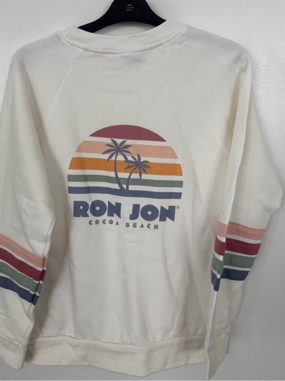 RON JON SURF SHOP Ivory Allana Striped Crew Sweatshirt